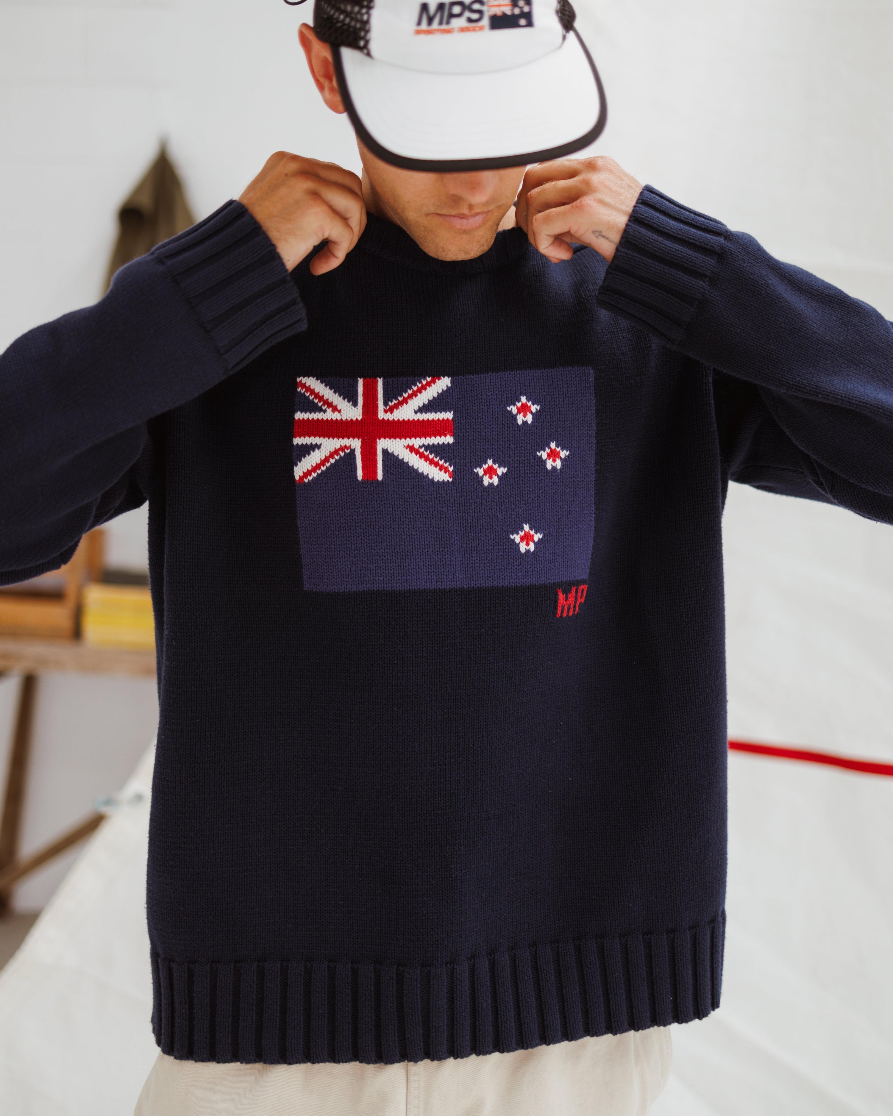 Flag Knit Sweater - Navy