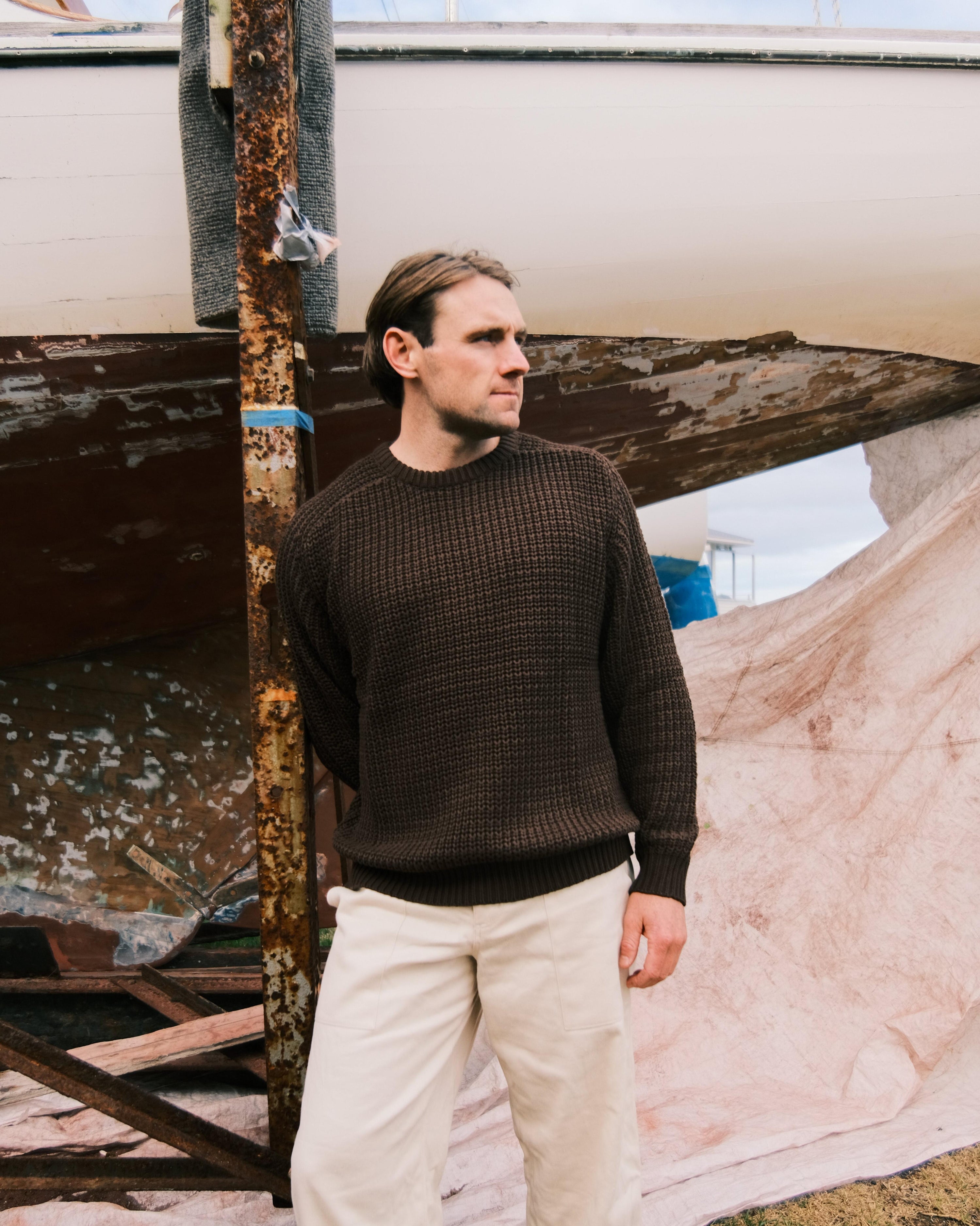 Fisherman Knit Sweater - Brown