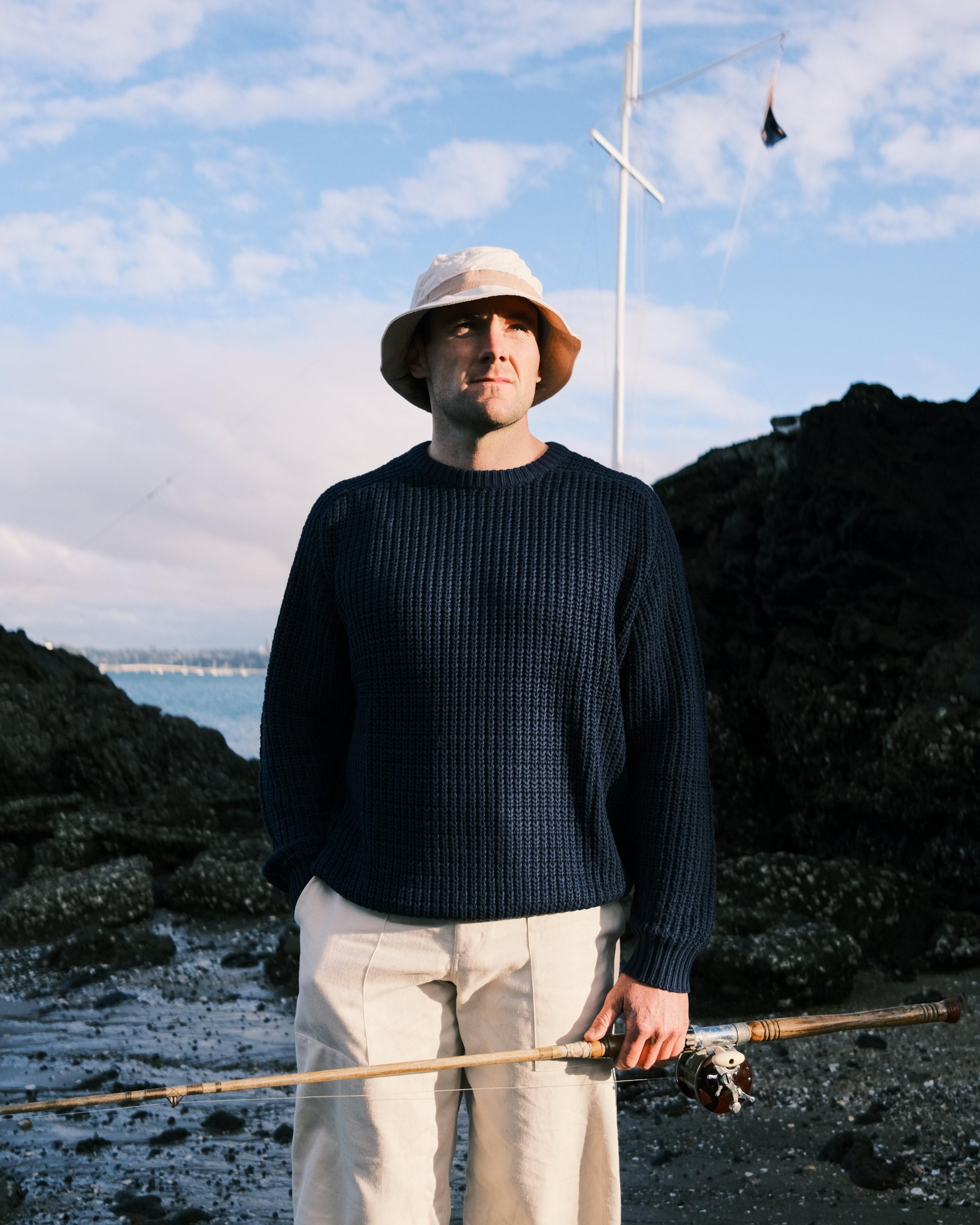 Fisherman Knit Sweater - Navy