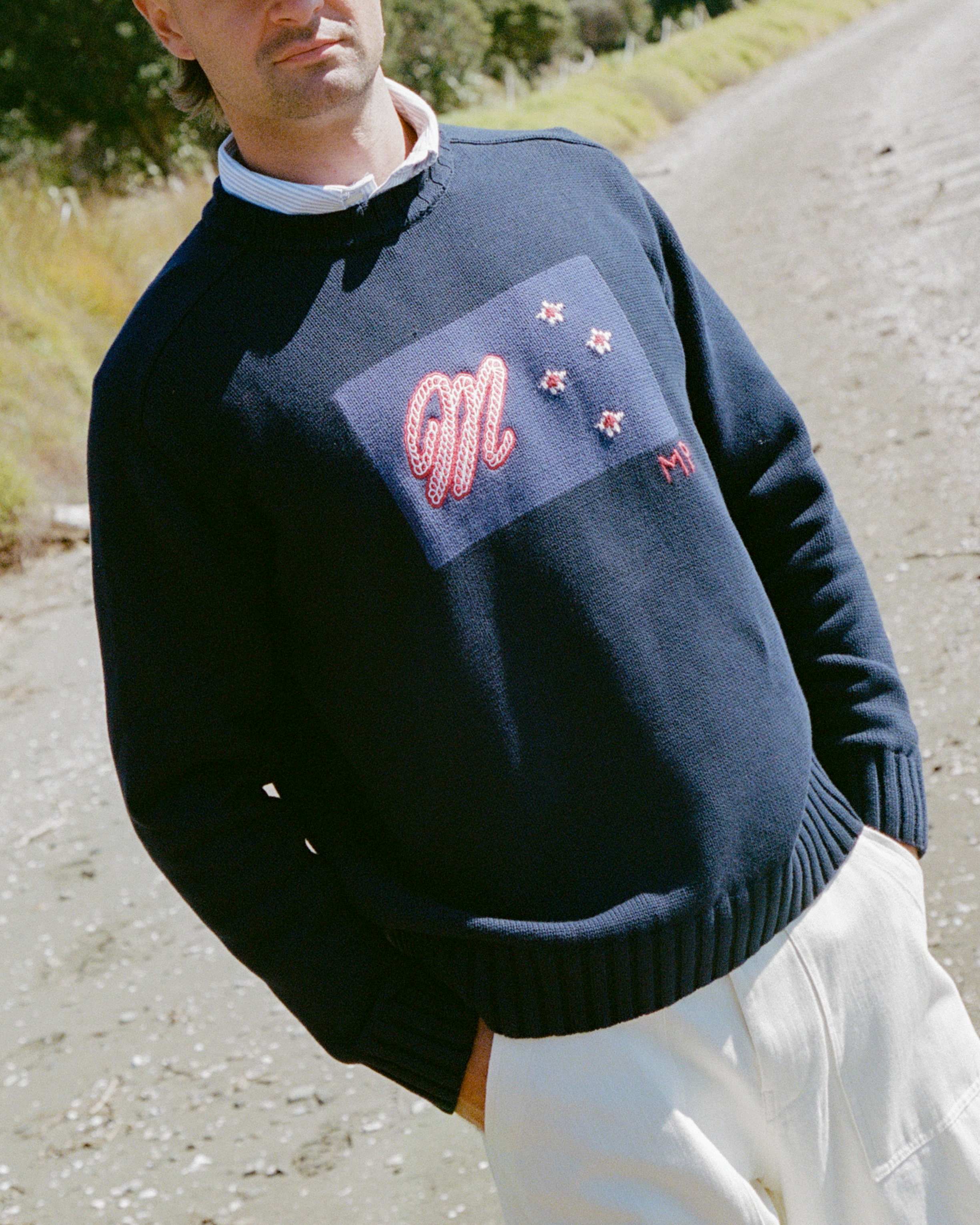 Flag Knit Sweater - Navy